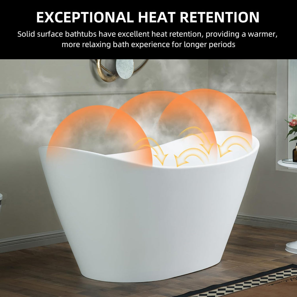 WOODBRIDGE 59 in. x 29.13 in. Stone Resin Luxury Contemporary Solid Surface Freestanding Bathtub in Matte White
