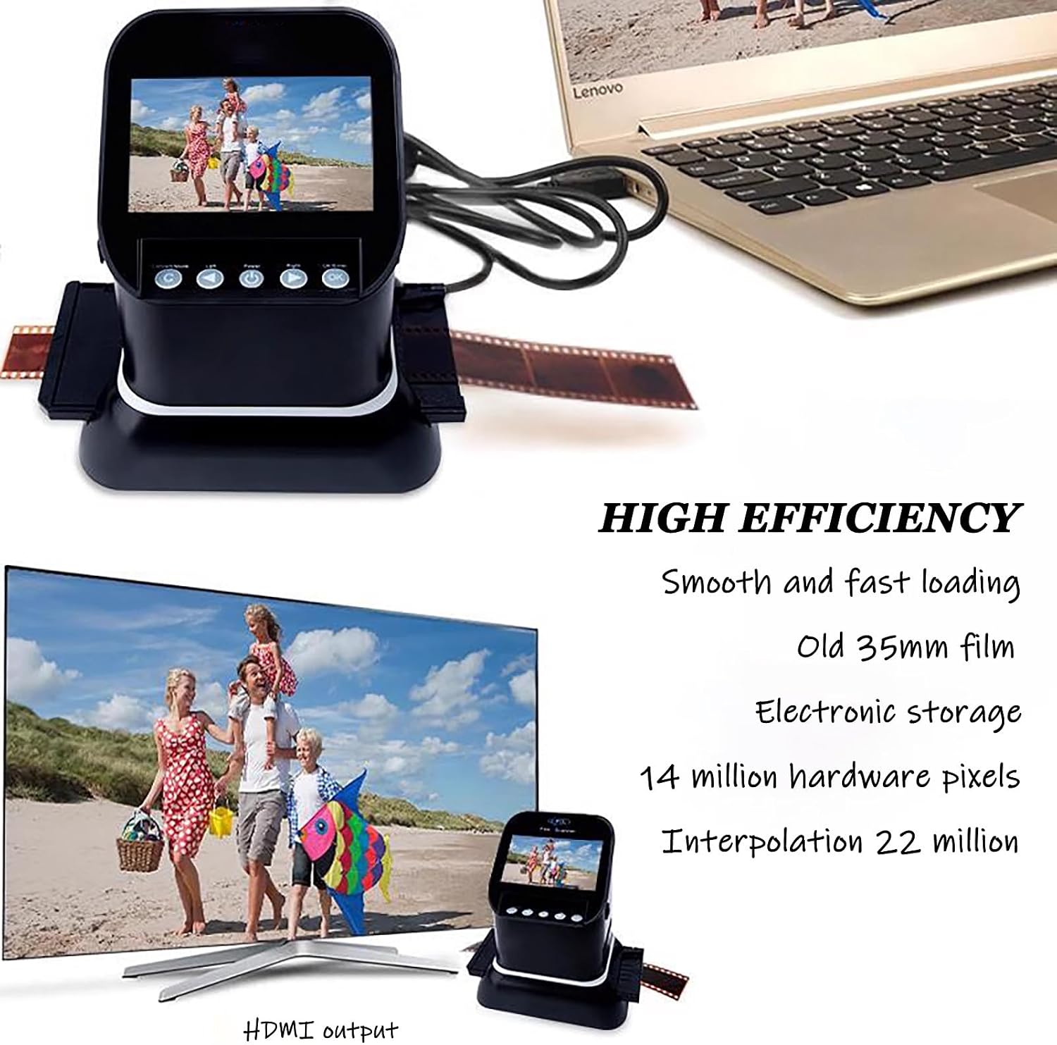 High Resolution 120 Film Scanner 22 Mega Pixels Slide Negative Photo Scanner Digital 35mm 135 126KPK Film Converter 4.3' LCD