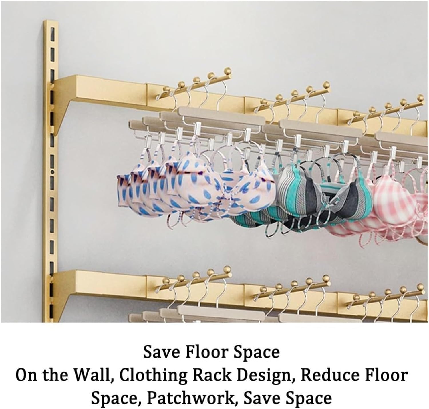 Clothes Rail Garment Rack 5 Tiers Wall Mounted Underwear Store Bra Display Rack, Socks Organizer Display Stand, Metal Storage Rack for Retail Stores/Farmers Markets(Wh