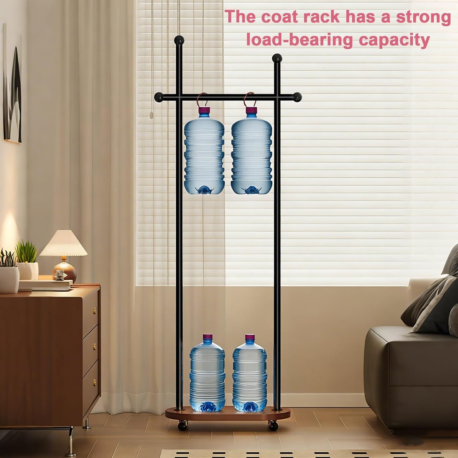 Rolling Coat Rack with Storage Shelf - Freestanding Garment Racks Hanger Stand, Clothes Rack for Entryway/Bedroom, Industrial Metal & Wood Organizer with Caster Wheels(Black,60cm(23.6in))