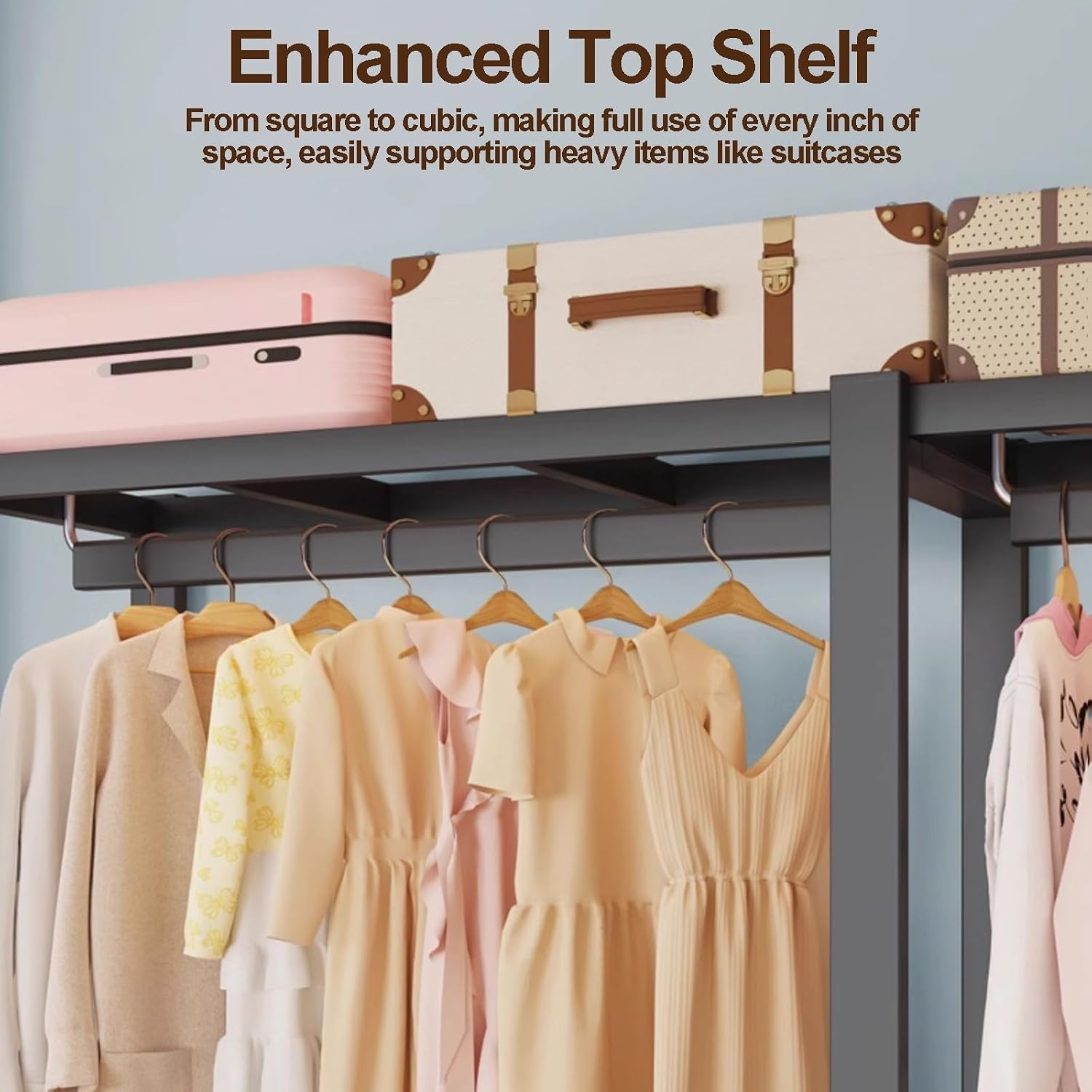 Portable Wardrobe Closet, Heavy Duty Clothing Rack With Cover, Metal Closet Rack With Hanging Rods, Garment Racks For Hanging Clothes, For Bedroom(Grey,113cm/44.5inch)