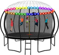 1500LBS 10FT 12FT 14FT 15FT 16FT Trampoline with LED Lights, Sprinkler, Music Speaker and Socks, ASTM Approved Outdoor Trampoline for Kids and Adults, Backyard Trampolines with Net Enclosure