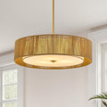 VONLUCE 20' Boho Rattan Chandelier, 4-Light Drum Chandelier with 2-Tier Woven Lampshade, Rattan Ceiling Light for Dining Room Bedroom Living Room with E26 Sockets, Gold Finish, ETL Certified