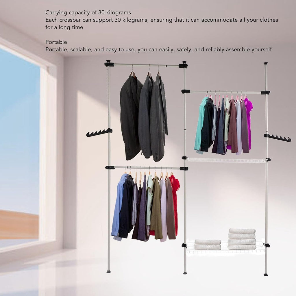 Portable Indoor Garment Rack, Heavy Duty Adjustable Clothes Hanger, DIY Tools Free - Stable Support, Space Saving Storage, Ideal for Household Use