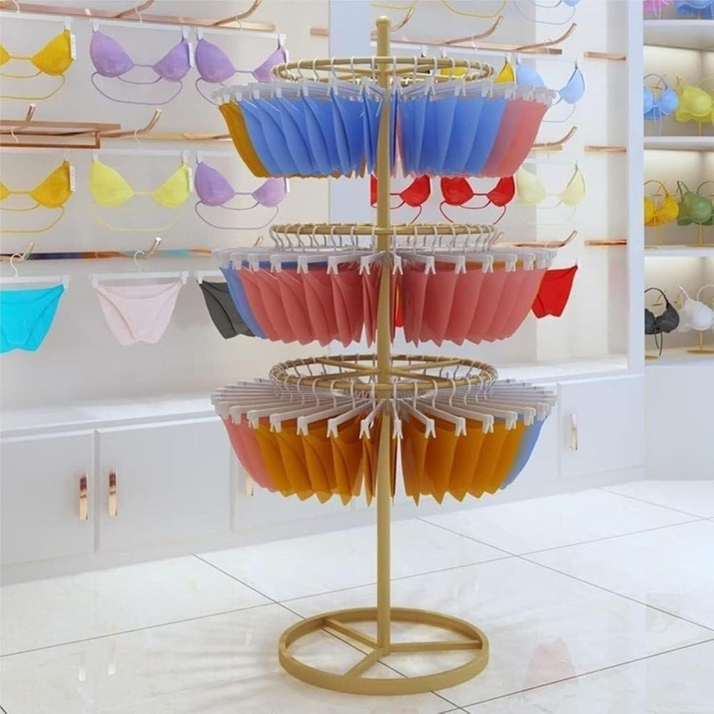 Commercial 3/4-Tier Round Garment Display Stand - Freestanding Merchandising Rack for Bras, Shorts, Socks & Underwear - White Retail Store Fixture & Organization Rack(Gold,3)