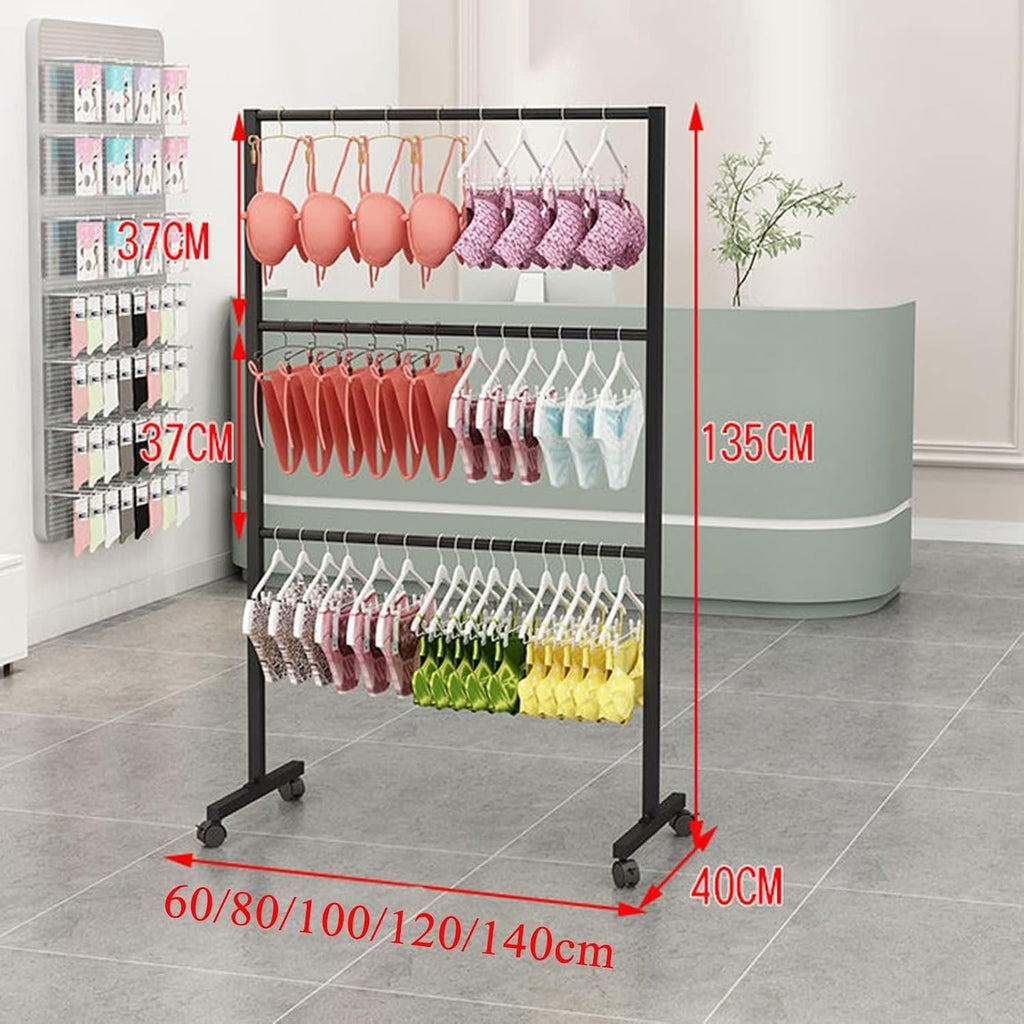 Underwear Display Rack,Bra Rack with Wheels,Garment Rack,Clothing Store,Retail Shelving,Commercial Free Standing Hanger for Bikini,Swimwear,Lingerie (Color : Black,