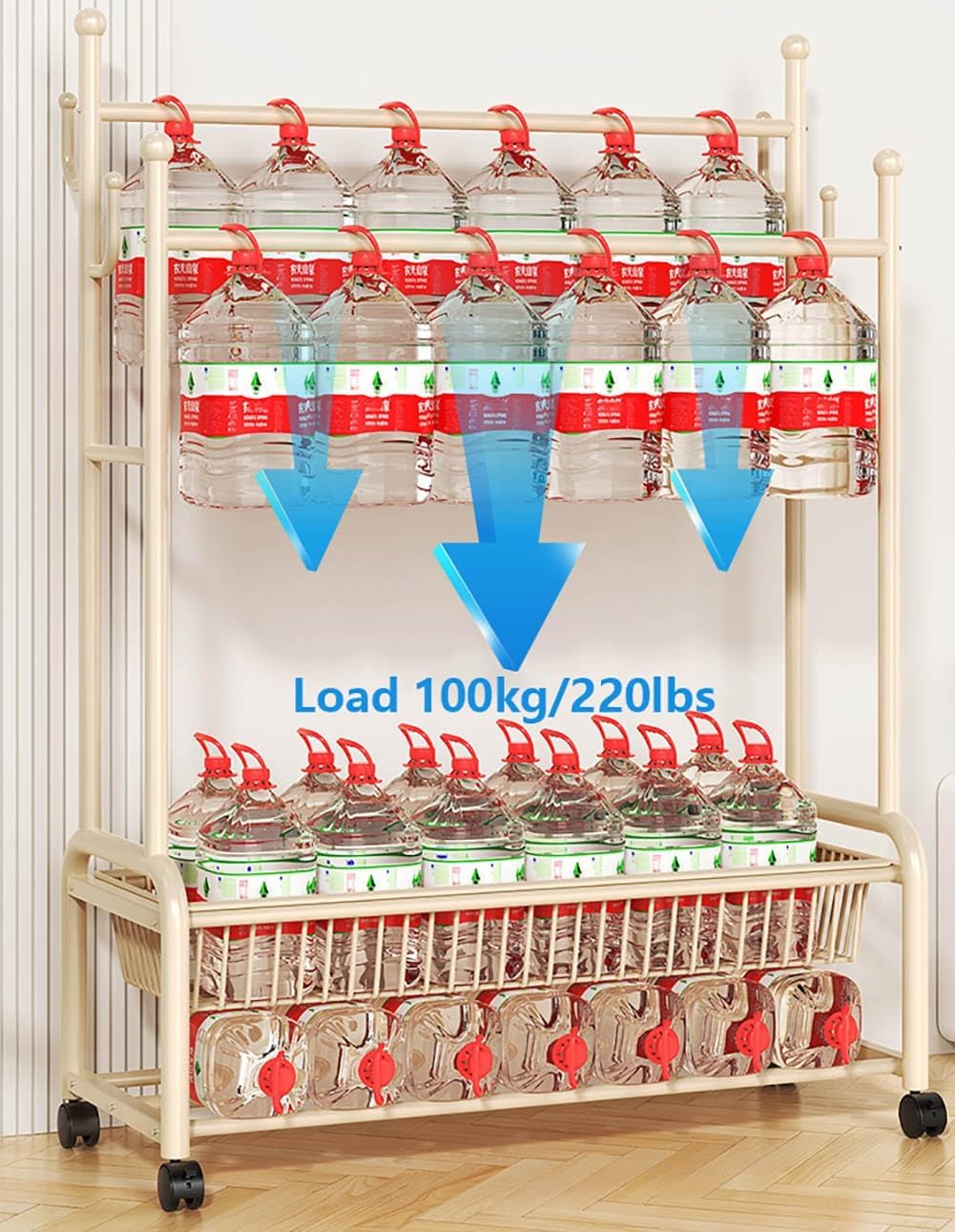 Double Garment Rack with Wheels, 100x45x170cm, Sturdy, Rolling Metal Clothes Rack with Shoe Shelf and Hooks for Closet