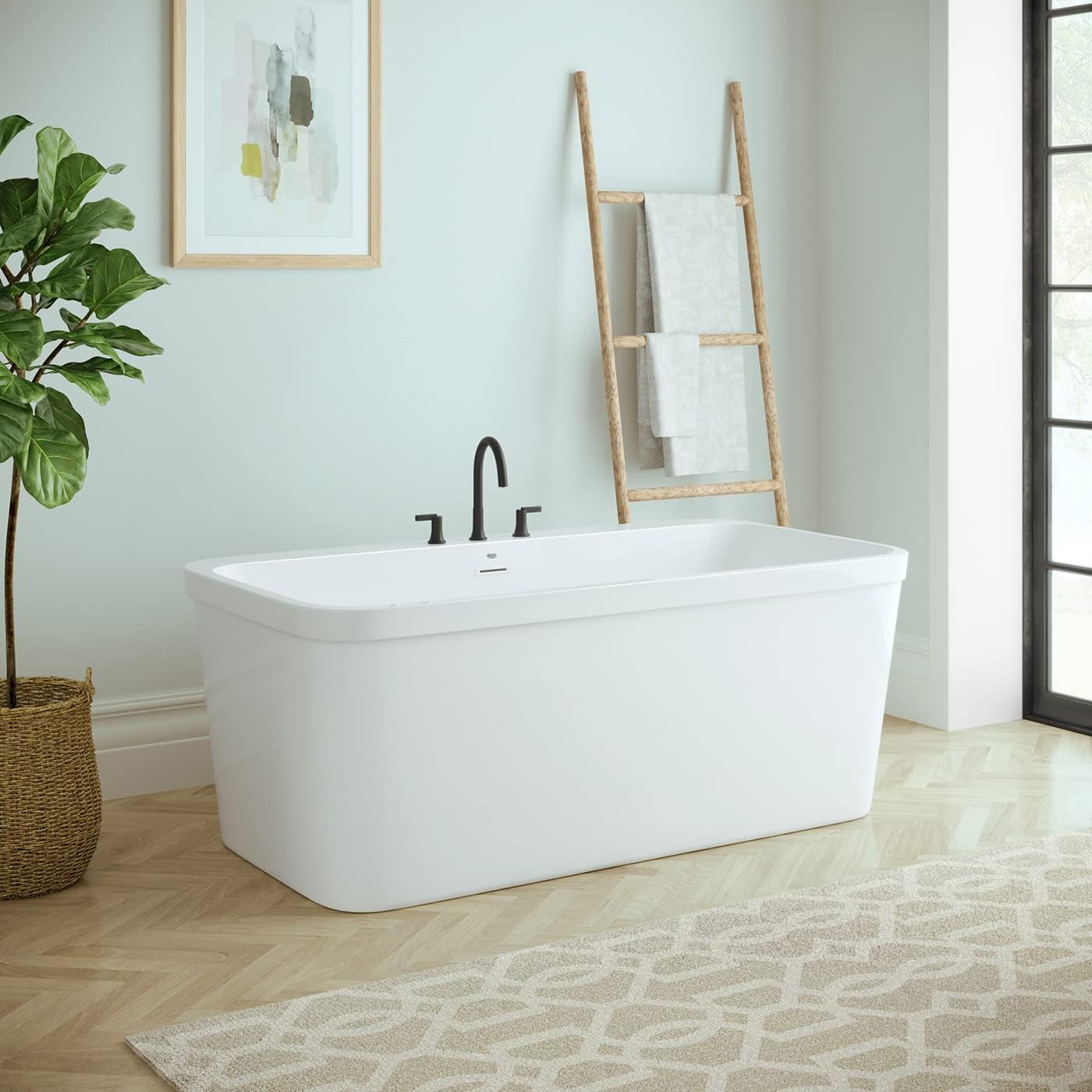 PROFLO PFFSR5931 Borealis 59' Free Standing Acrylic Soaking Tub with Center Drain, Drain Assembly, and Overflow - White