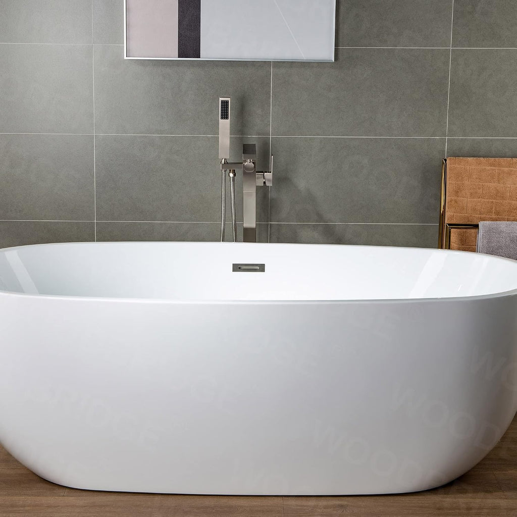 Woodbridge Brushed Nickel Freestanding Tub Filler Single Handle Floor Mounted Faucets with Handheld Shower. Square Design