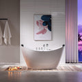 Empava 59 inch Acrylic Freestanding Tub Hydromassage Gracefully Oval Shaped Whirlpool 8 Water Jets Soaking SPA, Double-Ended Massage Bathtub with 2 Black Pillows, White