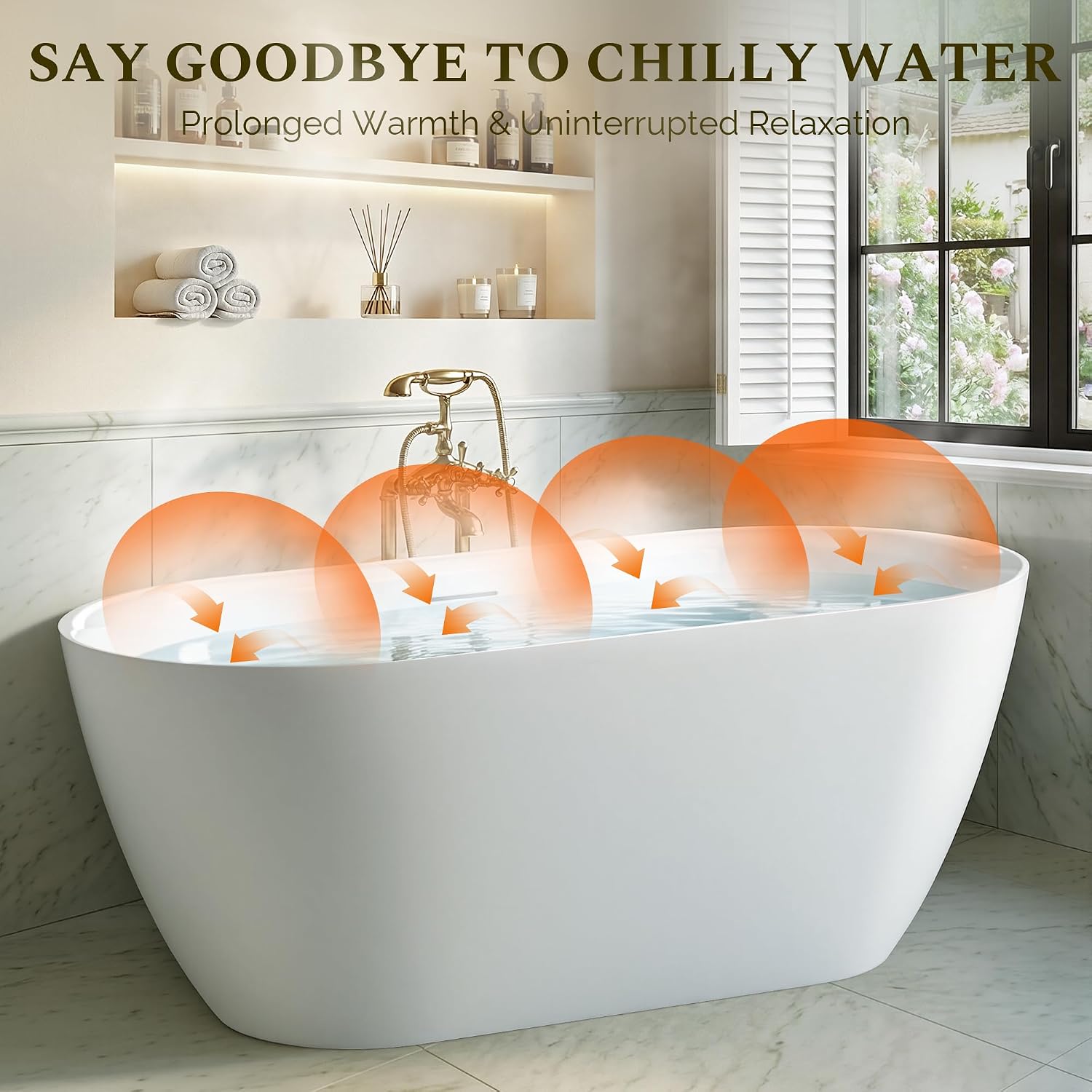 59' Freestanding Bathtub, Modern Oval Acrylic Soaking Tub with Overflow & Shower Function, Deep Standalone Tub with cUPC Certification, Double-Walled Insulation, White (59Inch)