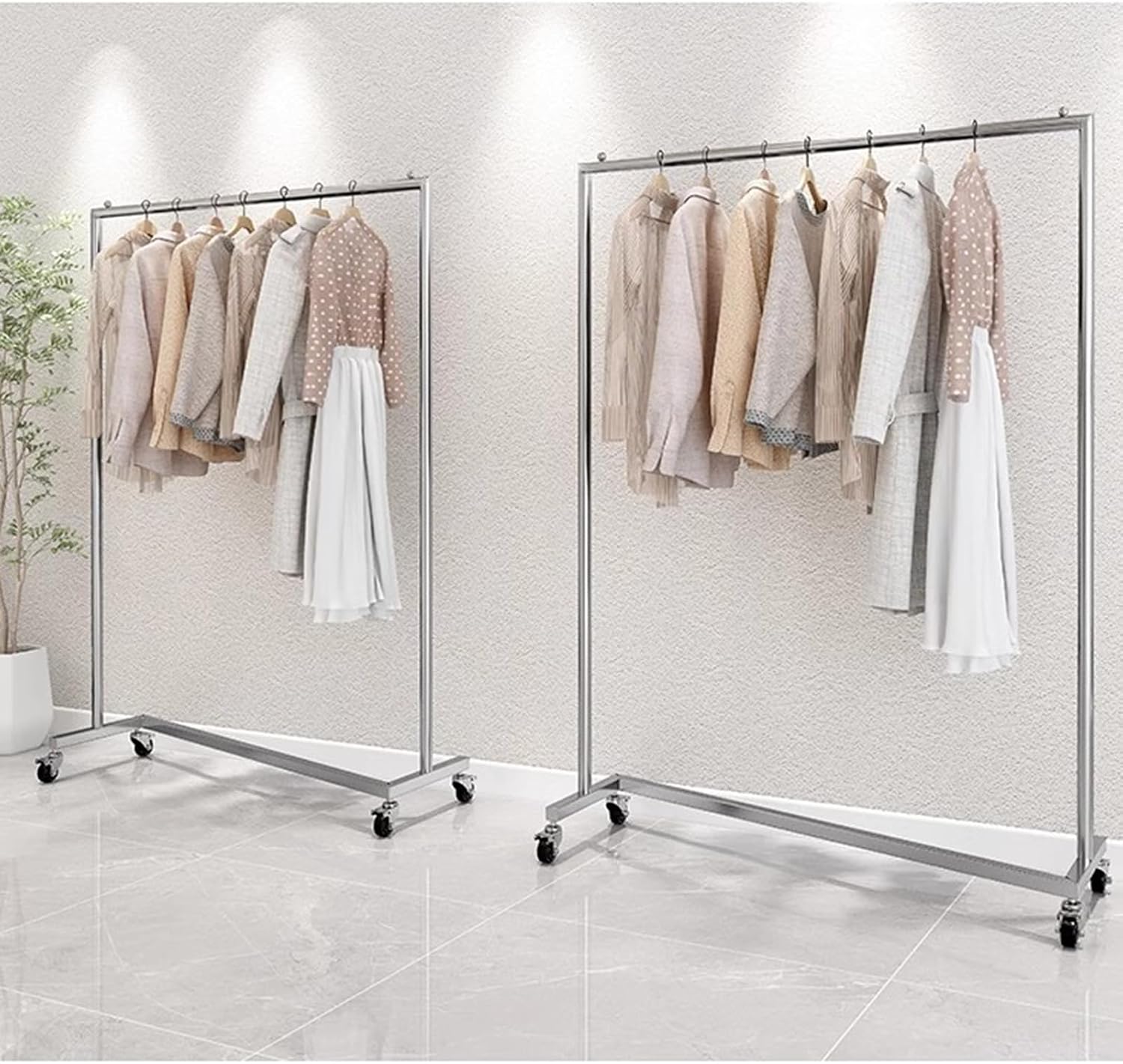Heavy duty Garment rack Rolling Clothing Rack On Wheels, Commercial Grade Heavy Duty Clothes Rail, Silver Stainless Steel Clothes Hanging Rack With Z-Base, Portable Coat Rack For Bedrooms ( 100X40X16