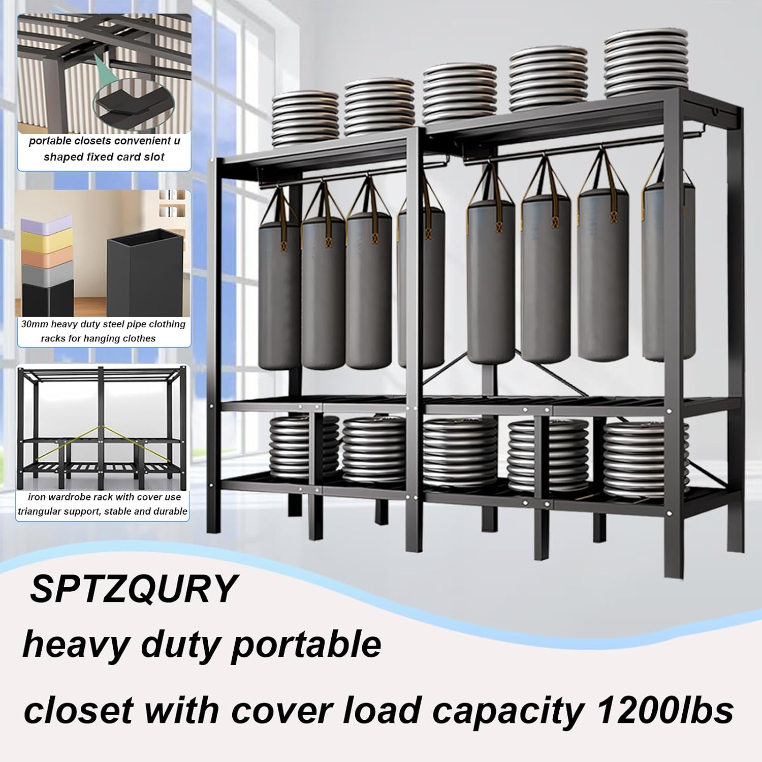 49.2in Foldable Heavy Duty Rolling Covered Metal Garment Rack on Lockable Wheels Large Capacity 360°Enclosed Portable Wardrobe Closet for Bedroom Hanging Clothes (D,Gray Cover, 125cm/49.2in)