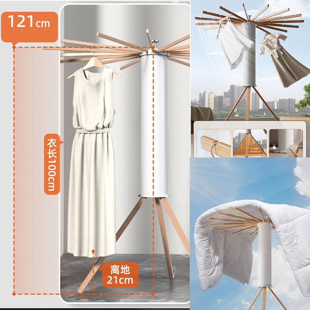 Tripod Clothes Drying Rack,Foldable Laundry Stand/Collapsible Garment Rack- 360° Rotation, High Laundry Drying Rack With16 Poles/Pedal Buckle/Bearing 30kg,White