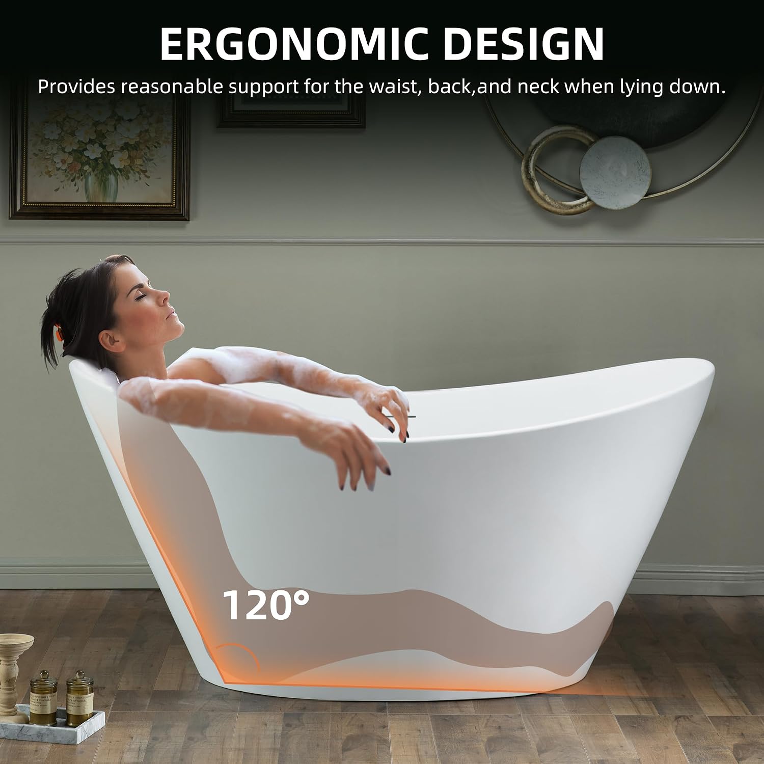 WOODBRIDGE 59 in. x 29.13 in. Stone Resin Luxury Contemporary Solid Surface Freestanding Bathtub in Matte White