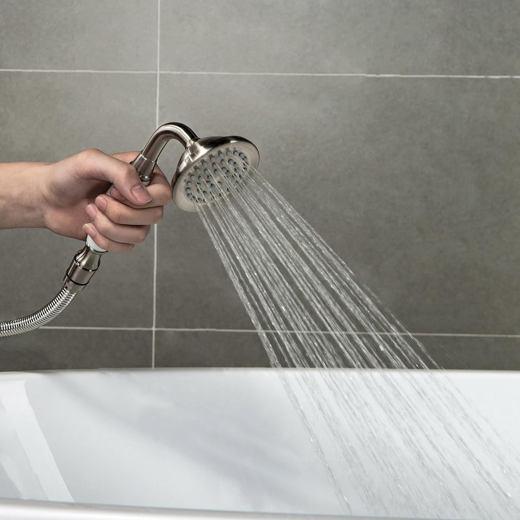 WOODBRIDGE F0001BNVT Fusion Single Handle Floor Mount Freestanding Tub Filler Faucet with Telephone Hand shower in Brushed Nickel Finish