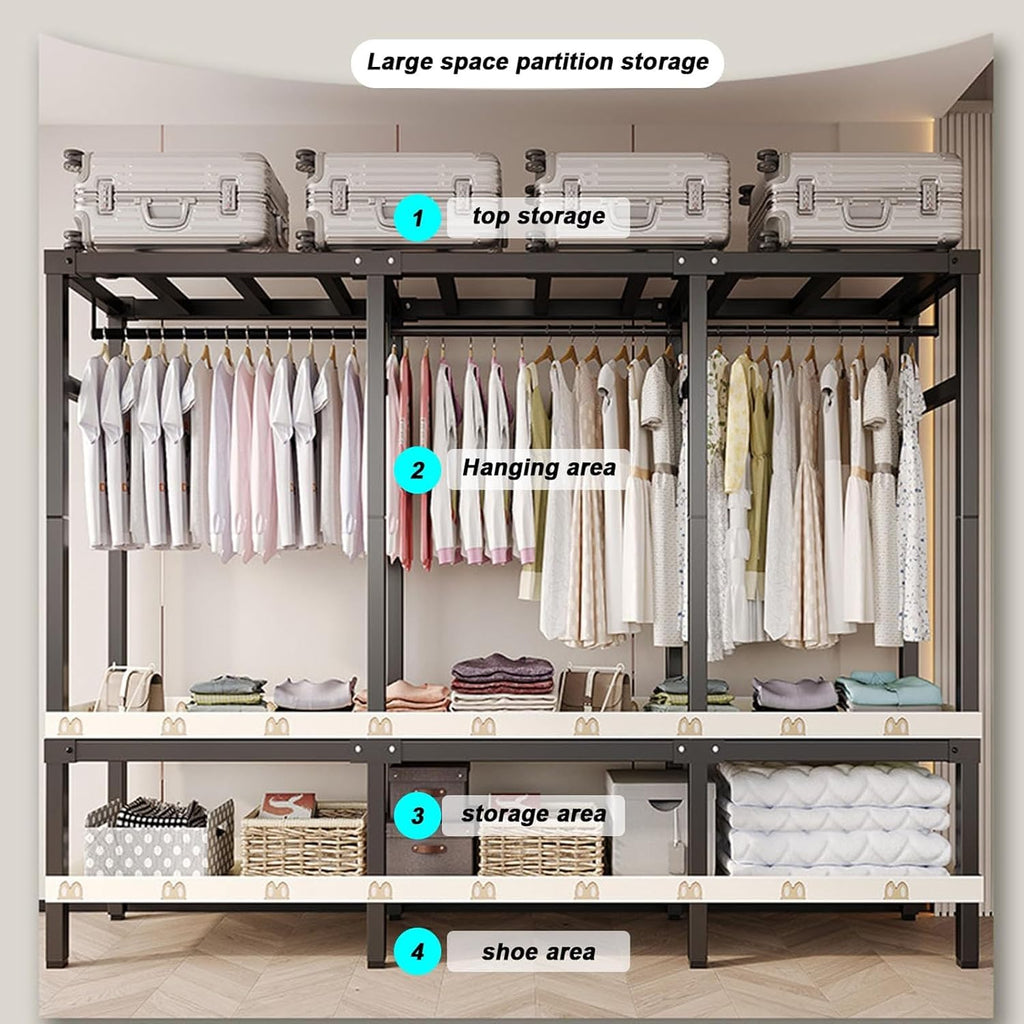 Foldable Clothe Rack With Wheel - Heavy-duty Portable Wardrobe, With W/cover Load 2000lbs, Freestanding Clothing Coat Storage, Rack Rolling Garment Rack For Hanging Clothes, For Bedroom ( Size : 190cm