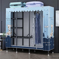 Portable Wardrobe Closet With Cover, Foldable Garment Rack With Hanging Rods, Metal Coat Storage Clothing Rack For Hanging Clothes, For Bedroom(Blue3,190cm/74.8inch)