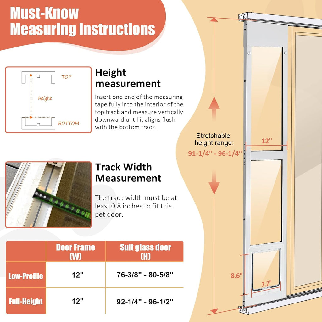 Petoasis Cat Door for Sliding Glass Door, Fits 92-1/4' to 96-1/2' Sliding Door Cat Door Insert, Upgraded All-Season Rigid Flap with Magnetic Closure, 4-Way Safety Lock (Full-Height)