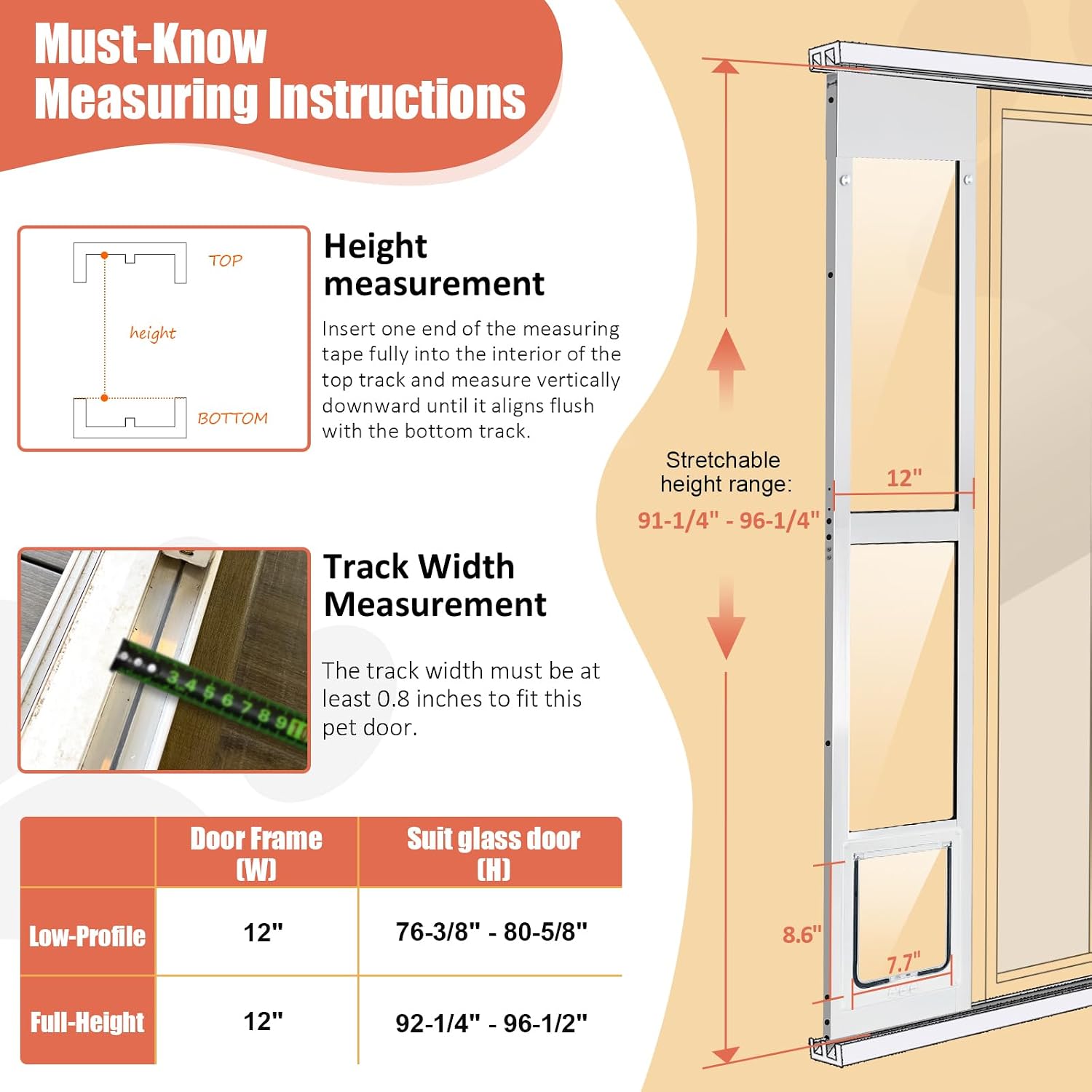 Petoasis Cat Door for Sliding Glass Door, Fits 92-1/4' to 96-1/2' Sliding Door Cat Door Insert, Upgraded All-Season Rigid Flap with Magnetic Closure, 4-Way Safety Lock (Full-Height)