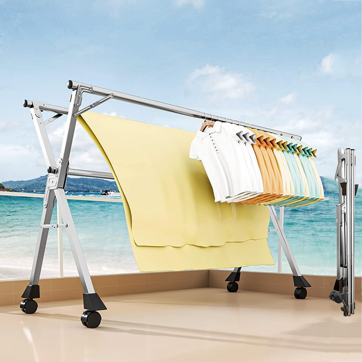 Retractable Heavy Duty Clothes Drying Rack - 1.6m Stainless Steel Collapsible Indoor/Outdoor Garment Rail, Foldable Airer, Easy Install, Space-Saving Laundry Solution