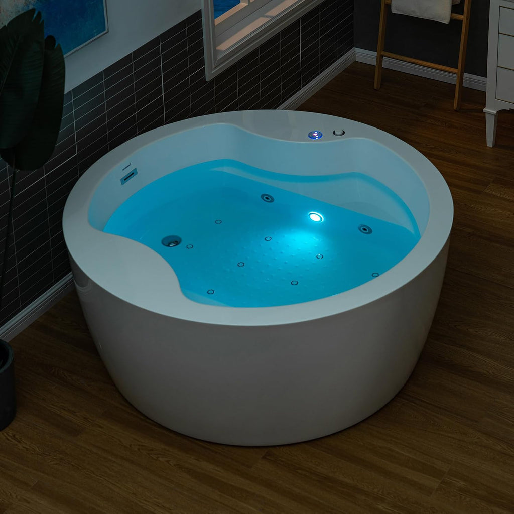WOODBRIDGE Spacious 59' Whirlpool and Air Bath Heated Soaking Tub with Adjustable Speed Air Blower, LED Control Panel, Integrated Seat, BJ061