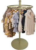 360° Rotating Round Garment Rack, Floor Standing Clothing Stand, Clothes Retail Display Shelf, for Bedroom Boutique Commercial Shop Laundry Room, 21 * 61 * 21in(Gold)