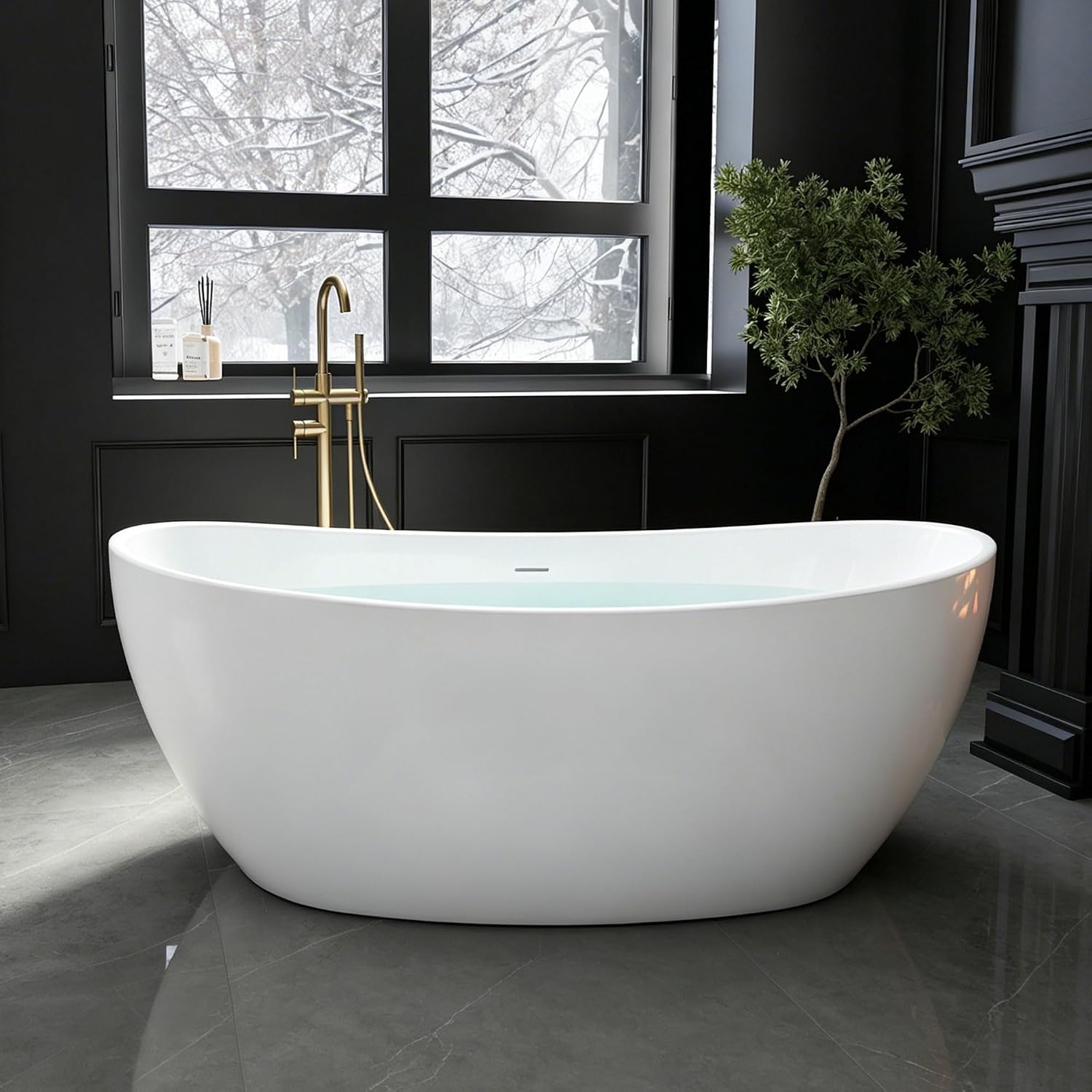 60' Acrylic Free Standing Tub, Freestanding Bathtub, Stand Alone Tub, Soaking Tubs for Bathroom, Integrated Overflow and Drain, cUPC Certified, Gloss White
