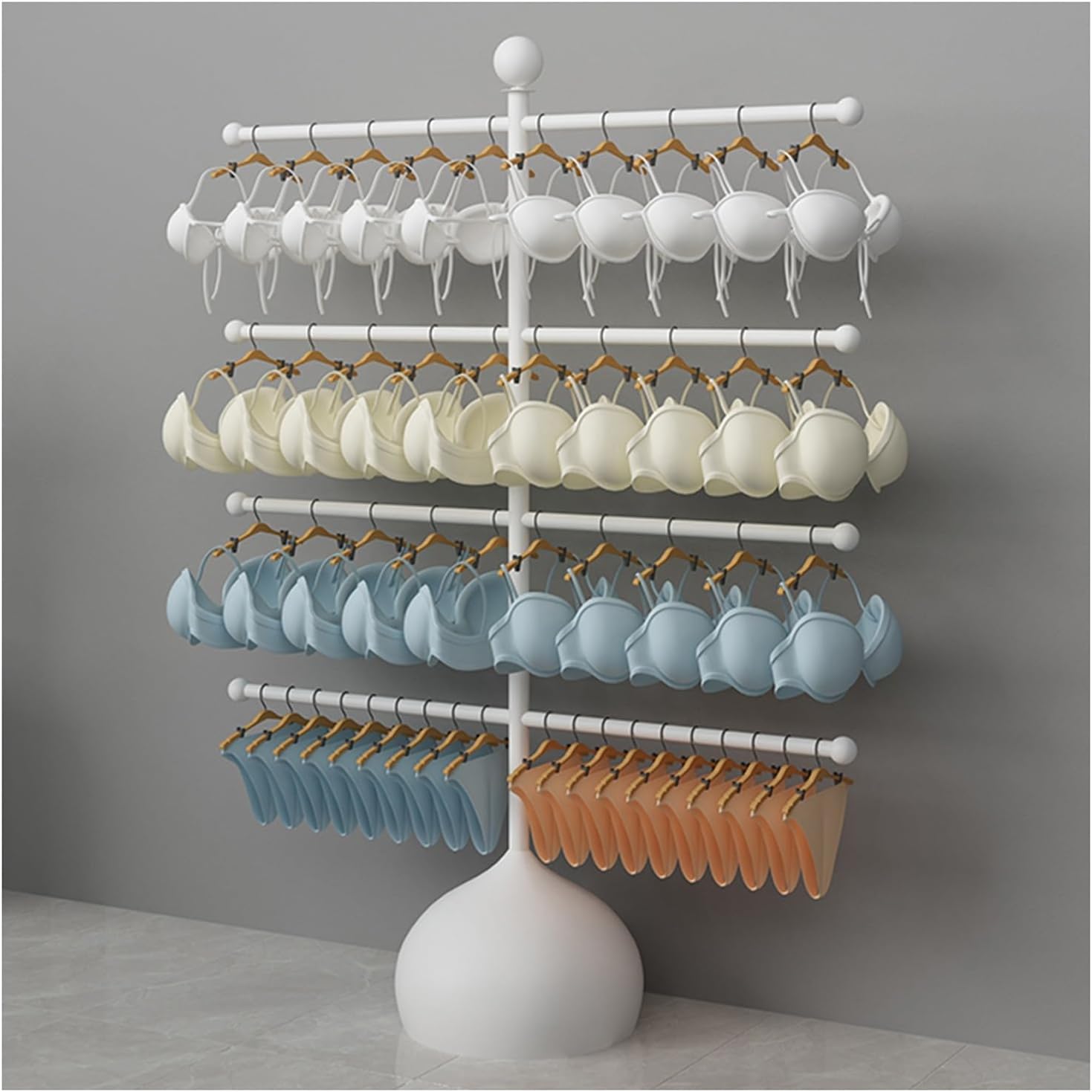 Clothes Rail Garment Rack Floor-Standing Underwear Display Stands， Underwear Shorts Nakajima Shelf, Clothes Retail Organizer Rack, for Stores, Boutiques(White,60x150cm)