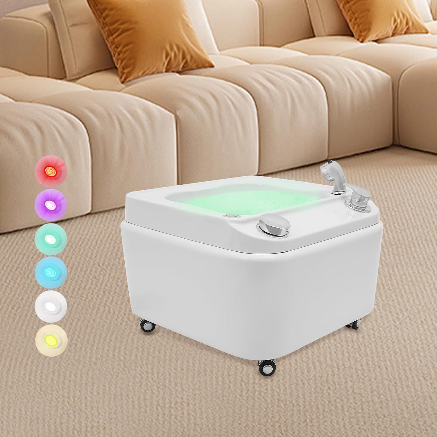 Foot Spa Bath Massager with Bubble, 55W Portable Electric Heated Foot Bath Tub with 7-Color LED Lights, Built-in Hand Shower, Drain Plug & Wheels for Home, Beauty Salons, Feet Stress Relief