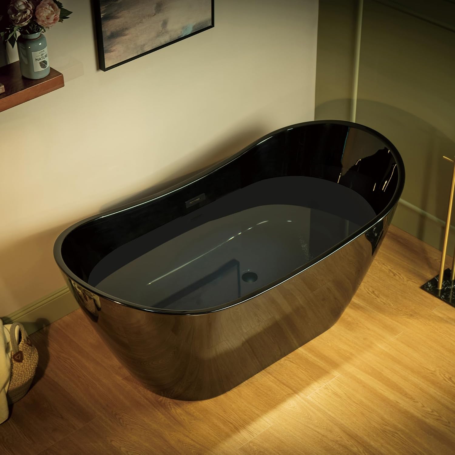 WOODBRIDGE 59' L x 28-3/4' W Freestanding Contemporary Soaking Bathtub with Matte Black Drain & Overflow, Black, B8811-MB