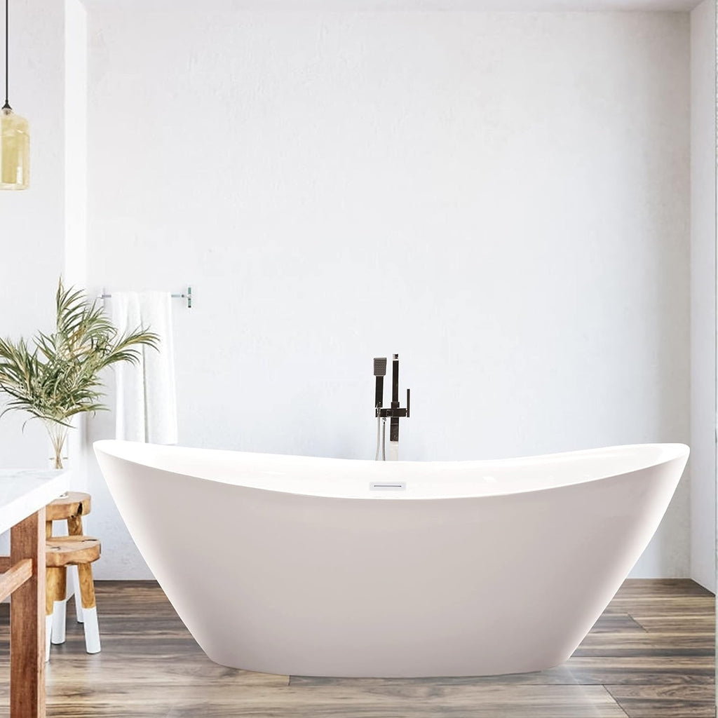 Vanity Art 71' X 33' Freestanding Bathtub | Home Improvement Bathtubs with Contemporary Design for Soaking and Bathing, Overflow and Pop-up Drain with UPC Certified, Acrylic, VA6807-PW