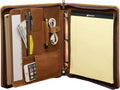 YIWEN Personalized Leather 3 Ring Binder Portfolio with Front Pocket, Zippered Padfolio for 8.5 x 11' Notepad and 13' Tablet, Professional Business Travel Organizer (Brown, Crazy Horse Leather)