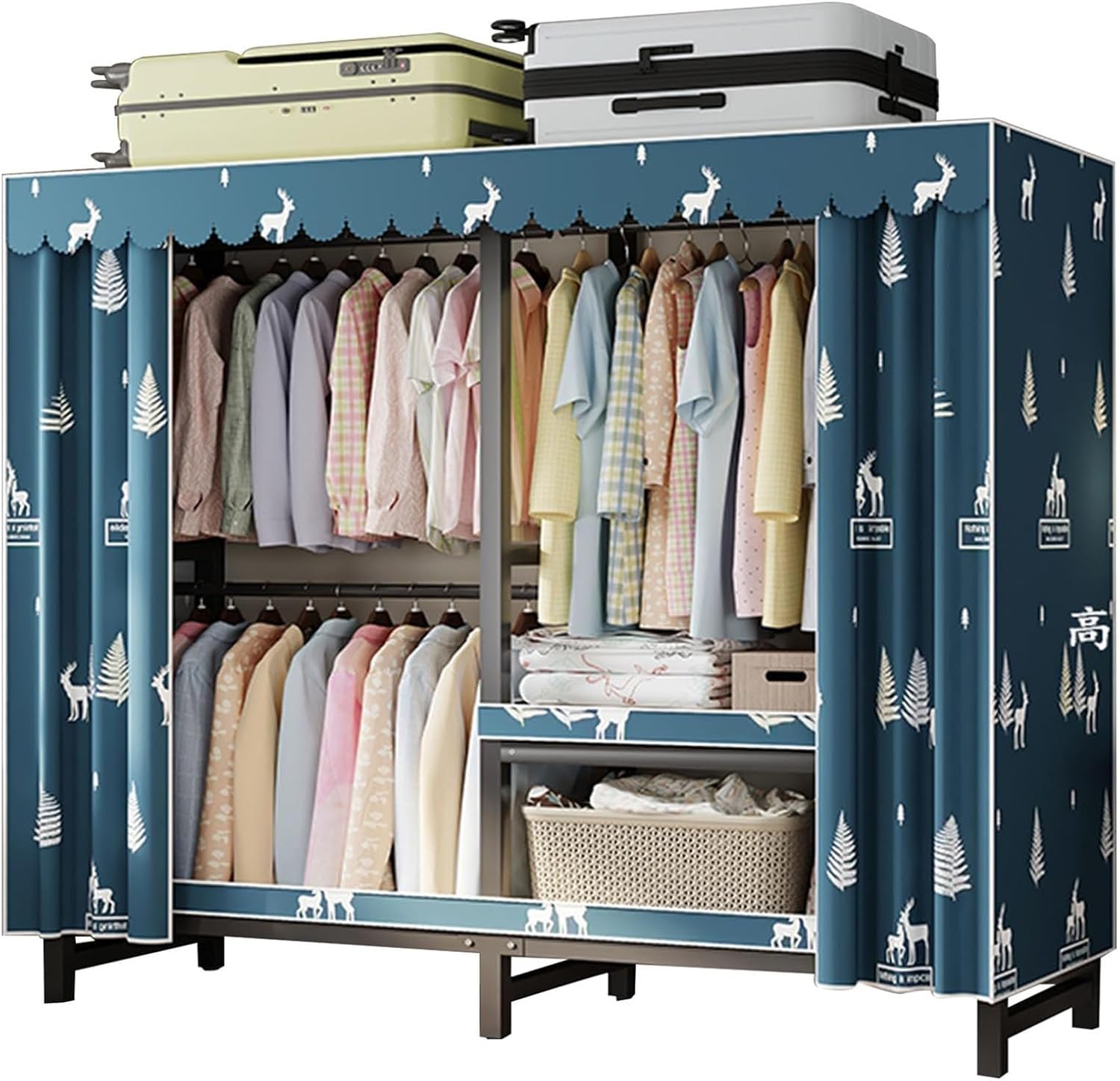 Foldable Clothing Rack - Portable Freestanding Closets Wardrobe, Heavy Duty Rolling Garment Rack With Cover, Width 19.68in, Max 1500lbs, For Hanging Clothes, Metal Armoires,multiple Sizes ( Color : B