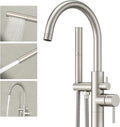 Freestanding Bathtub Faucet Brushed Nickel Tub Filler Floor Mount Free Standing Metal Bathroom Tub Gooseneck Spout with 2 Function Hand Shower