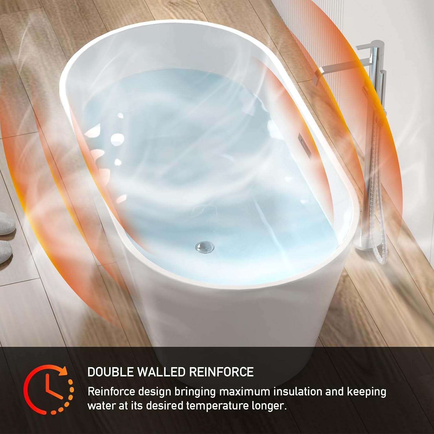 TONA 55' Acrylic Freestanding Bathtub Contemporary Soaking White Tub cUPC Certified, Toe-Tap Chrome Drain & Overflow Assembly Included