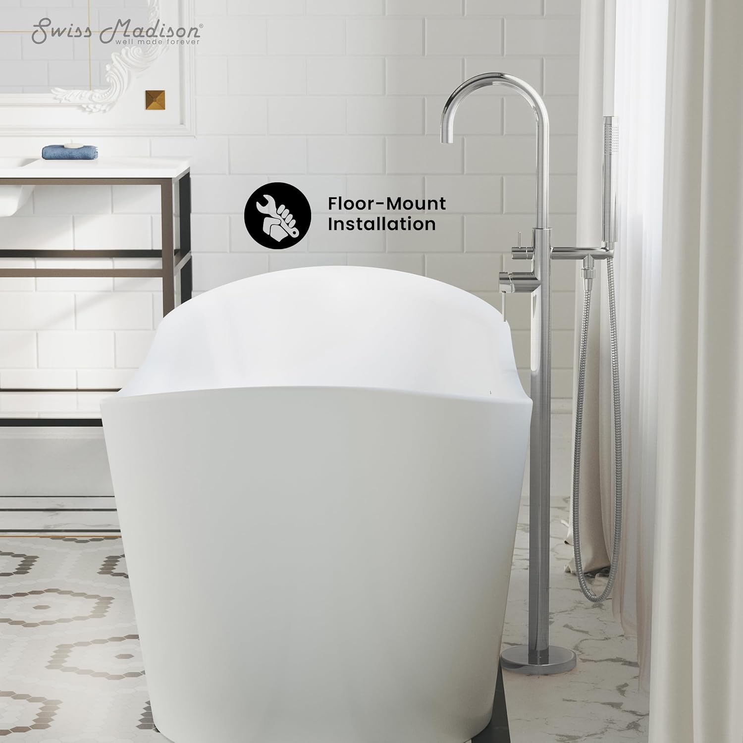 Swiss Madison Well Made Forever SM-FF11BN Ivy Freestanding Bathtub Faucet in Brushed Nickel