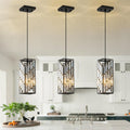 CATINER Black Crystal Pendant Lights 3 Pack, Mini Hanging Pendant Lighting Fixture with Adjustable Cord, Modern Kitchen Island Pendant Lights for Dining Room, Bedroom, Hallway, E26 Base