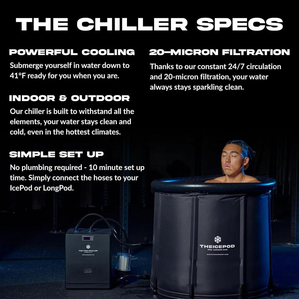 The Pod Company Standard Water Chiller – 1/3 HP – 41°F Cold Plunge Cooling System – Compact, Energy-Efficient, and Ideal for Daily Home Use – Compatible with Ice Pod Pro & Long Pod