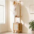 Bamboo Clothes Rack with Storage Basket - Freestanding Solid Wood Garment Rack for Bedroom, Living Room, and Hallway Organization(Yellow)