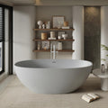 72' Edeyeu Freestanding Bathtub - Oval Deep Soaking Tub with Engineered Stone Build, Ergonomic Backrest and Heat-Retaining Layers, Luxury Solid Surface Bathtub for Modern Bathrooms Gray