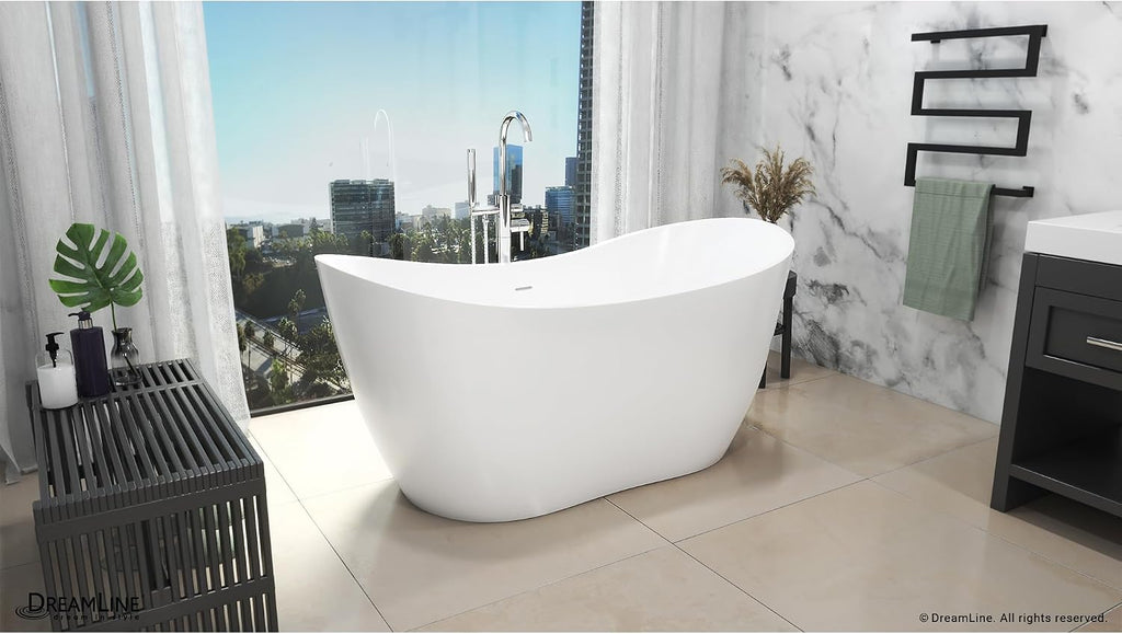DreamLine Nile 67 inch L x 28 3/8 inch W x 28 3/8 inch H Freestanding Acrylic Bathtub with Brushed Nickel Drain