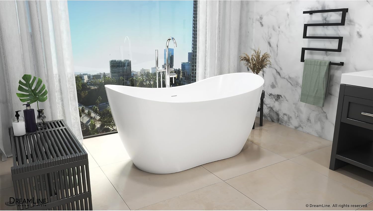 DreamLine Nile 67 inch L x 28 3/8 inch W x 28 3/8 inch H Freestanding Acrylic Bathtub with Brushed Nickel Drain
