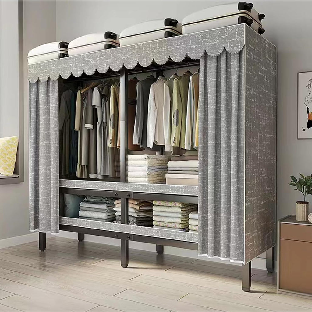 Heavy Duty Rolling Covered Metal Garment Rack with Lockable Wheels and Door, Load 2000lbs, Portable Closets for Hanging Clothes, Large Capacity 360°Enclosed Clothing Racks (105cm/41.3in)
