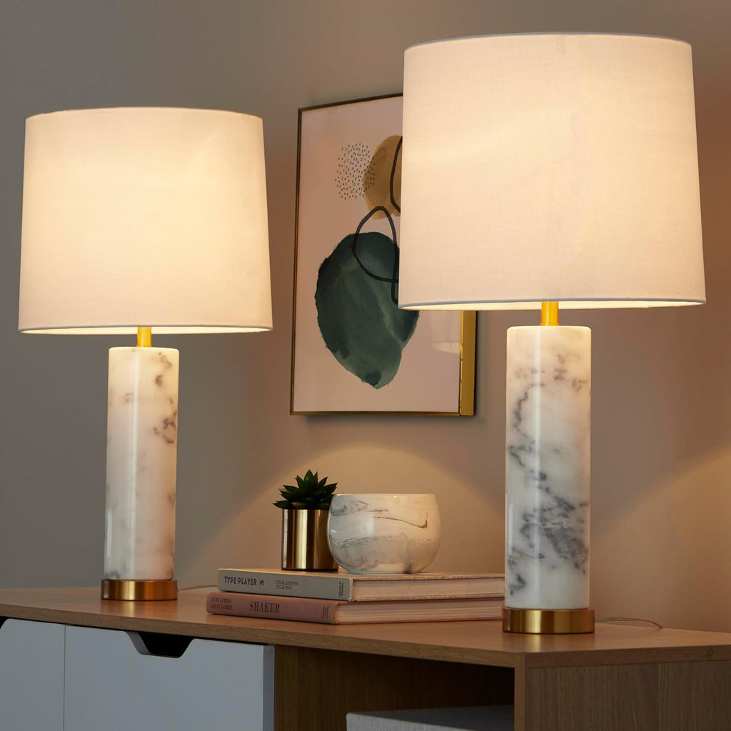 LumiSource Marbella 26' Marble Table Lamp Set of 2, Desk Lamp, Bedside Lamps for Night Stands, Nightstand Lamp, Small Lamp, Small Table Lamps for Living Room, White Table Lamps Set of 2