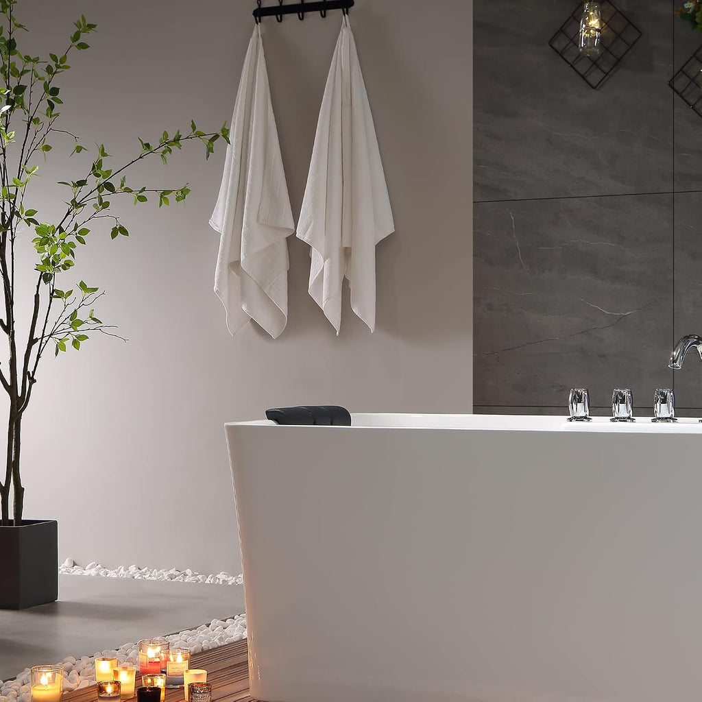 Empava 59' x 30' Freestanding Whirlpool Tub,560W Stand Alone Jetted Bathtub,ETL Certified,Center Drain,Acrylic, 60 Gallons, Rectangle Spacious for Big-Boned or Busty Sizes