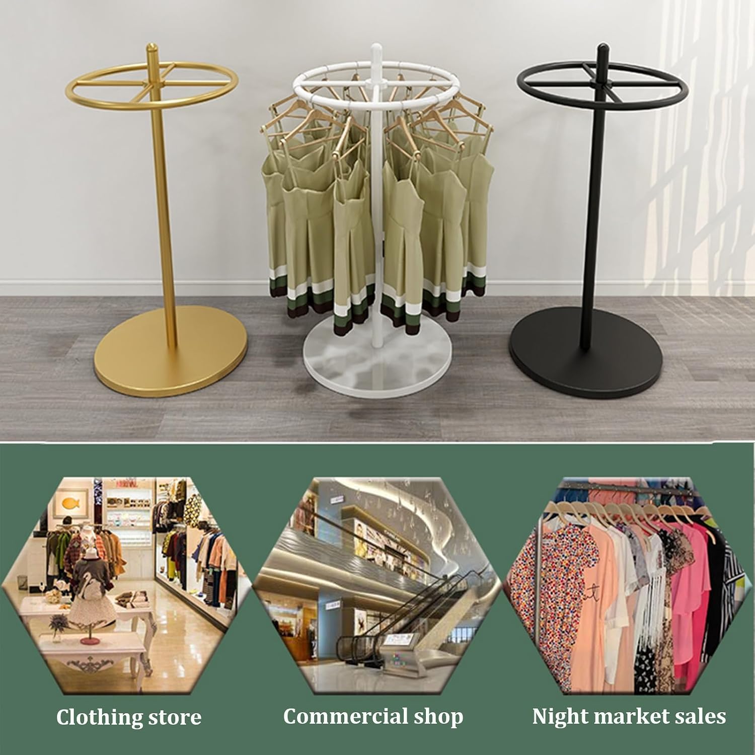 Freestanding Round Garment Rack, Floor Standing Rotatable Clothing Retail Display stand, Clothing Store Underwear Hats Show Shelf, for Retail Store(White)