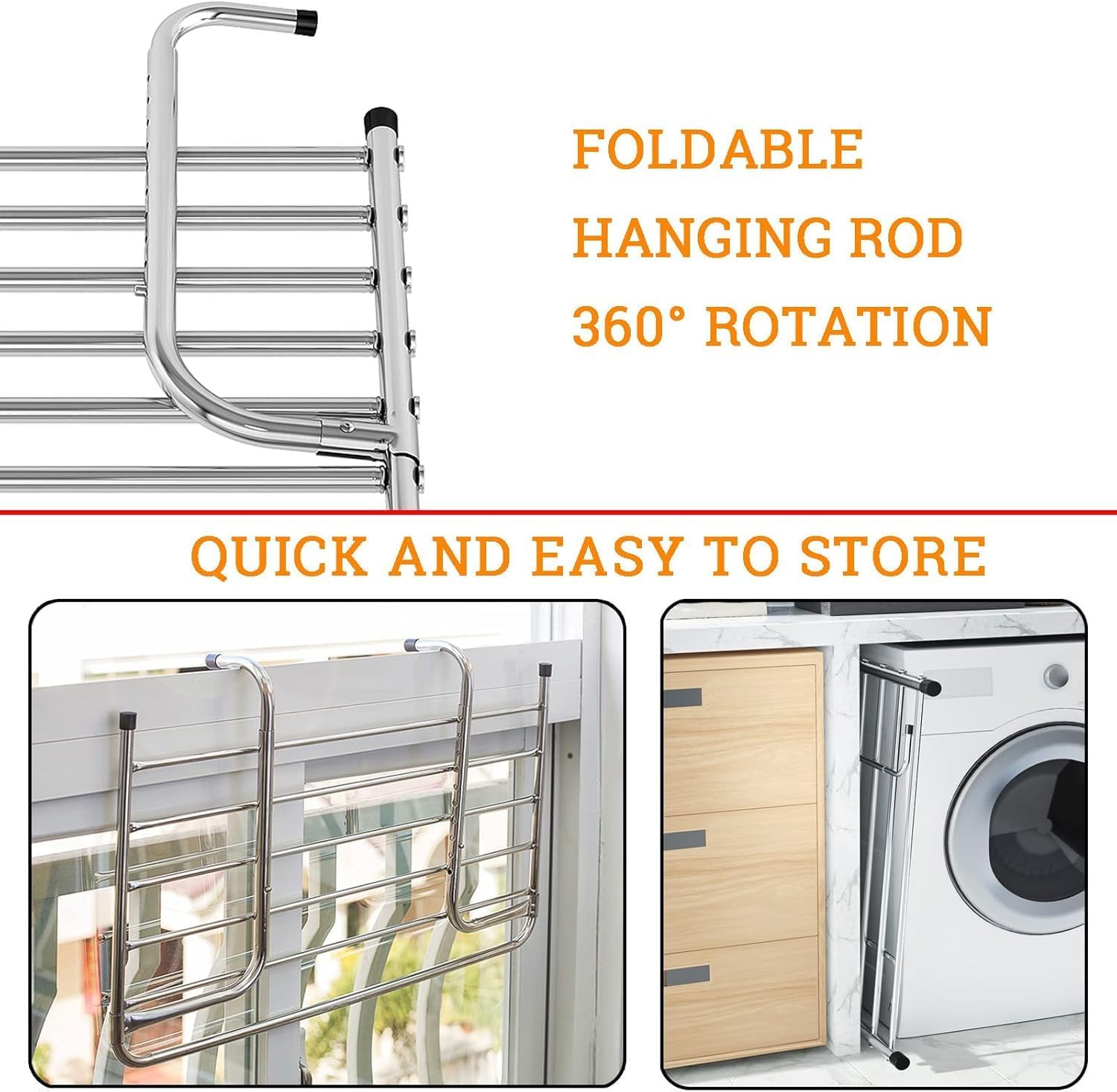 Clothes Drying Rack, Collapsible Stainless Steel Laundry Airer for Balcony and Bathroom, Space-Saving Folding Design