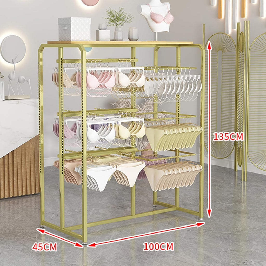 Gold Metal Display Stand for Retail Store | Garment Rack, Clothing Hanger, Underwear, Panty, Shorts & Bra Organizer | Boutique & Mall Use，Gold a 100X45X135CM