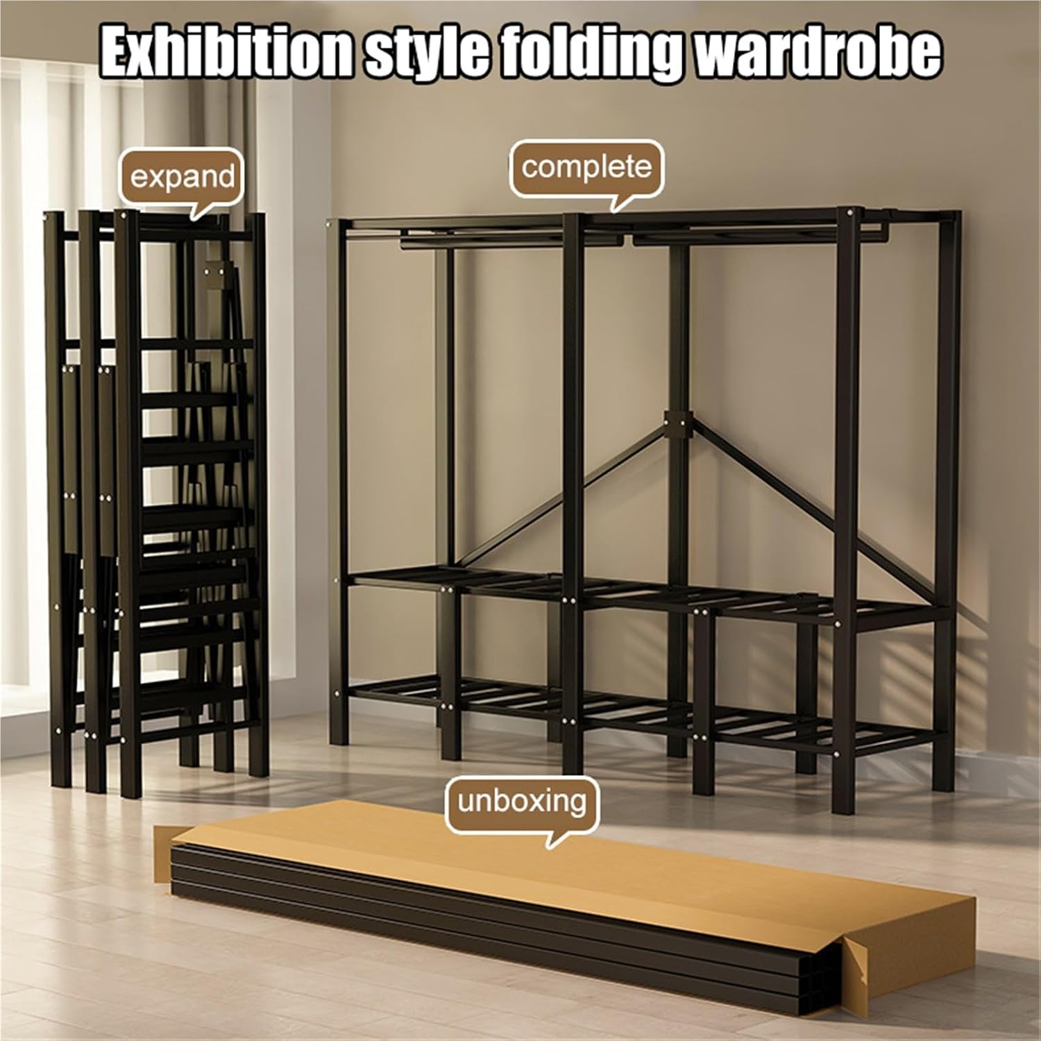 Heavy Duty Portable Closet, Portable Closet Rack,Foldable Wardrobe Closet With Cover,Freestanding Clothing Rack,Closet Organizer System,for Bedrooms, Apartments, Rental Properties(110CM)